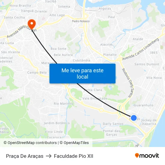 Praça De Araças to Faculdade Pio XII map