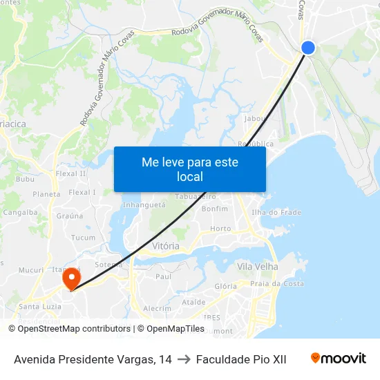 Avenida Presidente Vargas, 14 to Faculdade Pio XII map