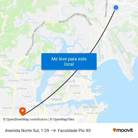 Avenida Norte Sul, 1-29 to Faculdade Pio XII map