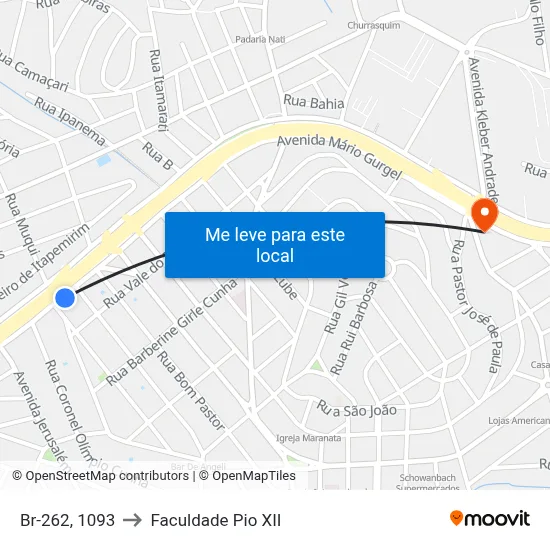 Br-262, 1093 to Faculdade Pio XII map