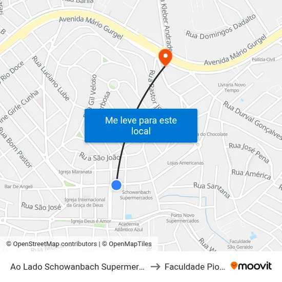 Ao Lado Schowanbach Supermercado to Faculdade Pio XII map