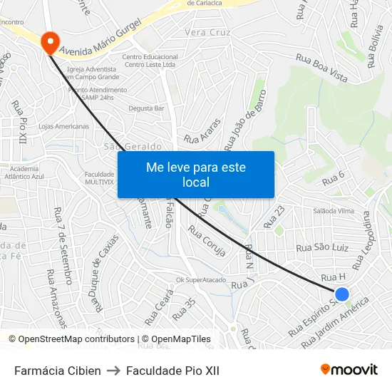 Farmácia Cibien to Faculdade Pio XII map