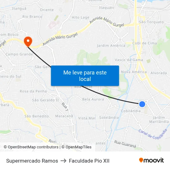 Supermercado Ramos to Faculdade Pio XII map