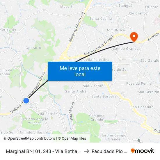 Marginal Br-101, 243 - Vila Bethania to Faculdade Pio XII map