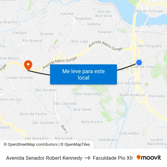 Avenida Senador Robert Kennedy to Faculdade Pio XII map