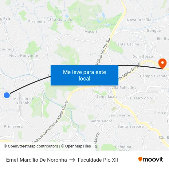 Emef Marcílio De Noronha to Faculdade Pio XII map