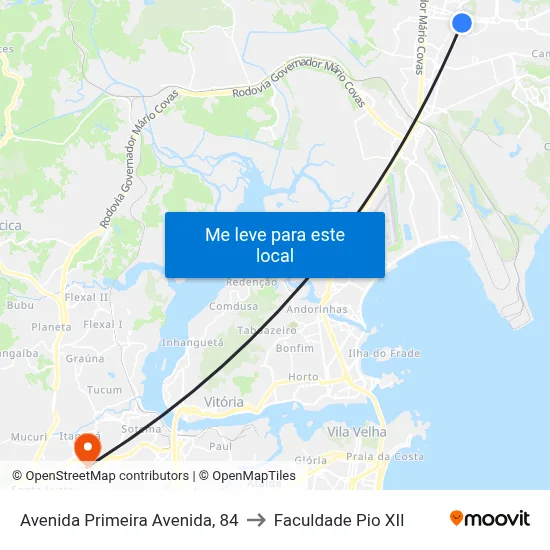 Avenida Primeira Avenida, 84 to Faculdade Pio XII map