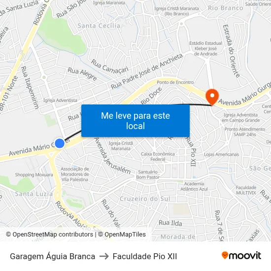 Garagem Águia Branca to Faculdade Pio XII map