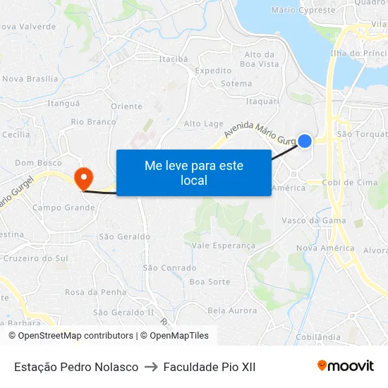Estação Pedro Nolasco to Faculdade Pio XII map