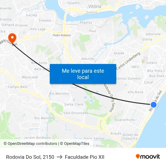 Rodovia Do Sol, 2150 to Faculdade Pio XII map