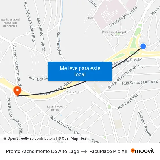 Pronto Atendimento De Alto Lage to Faculdade Pio XII map