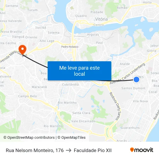 Rua Nelsom Monteiro, 176 to Faculdade Pio XII map