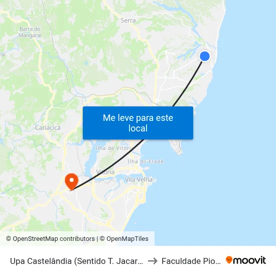 Upa Castelândia (Sentido T. Jacaraípe) to Faculdade Pio XII map