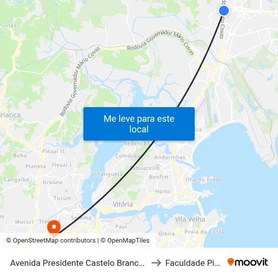 Avenida Presidente Castelo Branco, 4035 to Faculdade Pio XII map