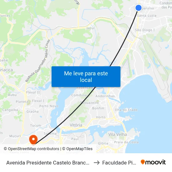 Avenida Presidente Castelo Branco, 3338 to Faculdade Pio XII map