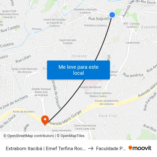 Extrabom Itacibá | Emef Terfina Rocha Ferreira to Faculdade Pio XII map