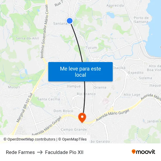 Rede Farmes to Faculdade Pio XII map