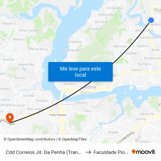 Cdd Correios Jd. Da Penha (Transcol) to Faculdade Pio XII map