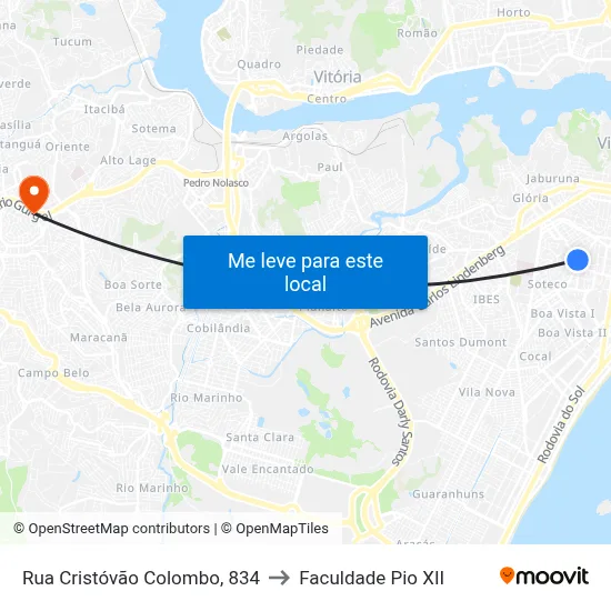 Rua Cristóvão Colombo, 834 to Faculdade Pio XII map