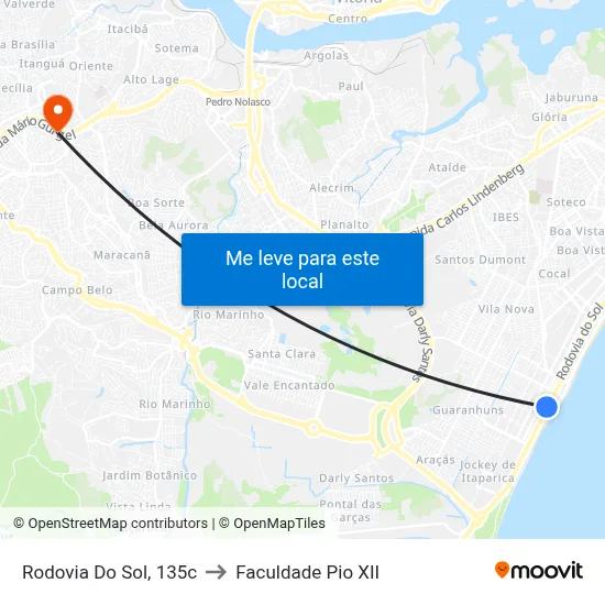 Rodovia Do Sol, 135c to Faculdade Pio XII map