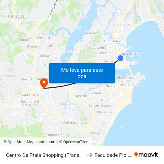 Centro Da Praia Shopping (Transcol) to Faculdade Pio XII map