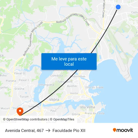 Avenida Central, 467 to Faculdade Pio XII map