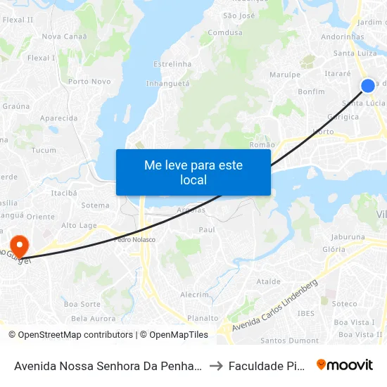 Avenida Nossa Senhora Da Penha, 1429 to Faculdade Pio XII map