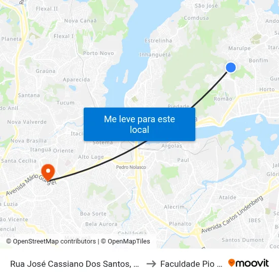 Rua José Cassiano Dos Santos, 427 to Faculdade Pio XII map