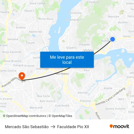 Mercado São Sebastião to Faculdade Pio XII map