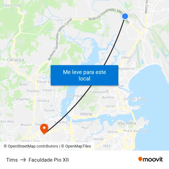 Tims to Faculdade Pio XII map