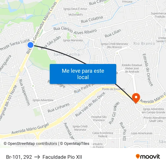 Br-101, 292 to Faculdade Pio XII map