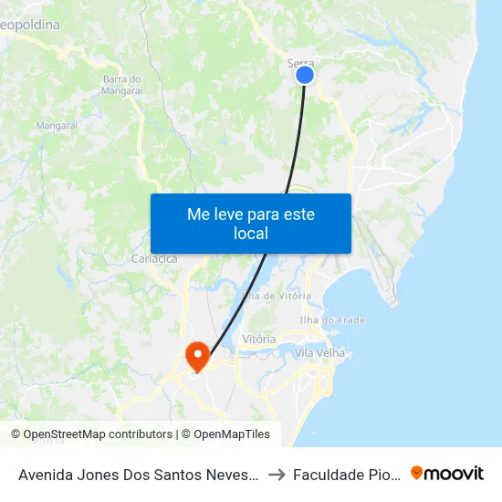 Avenida Jones Dos Santos Neves, 397 to Faculdade Pio XII map