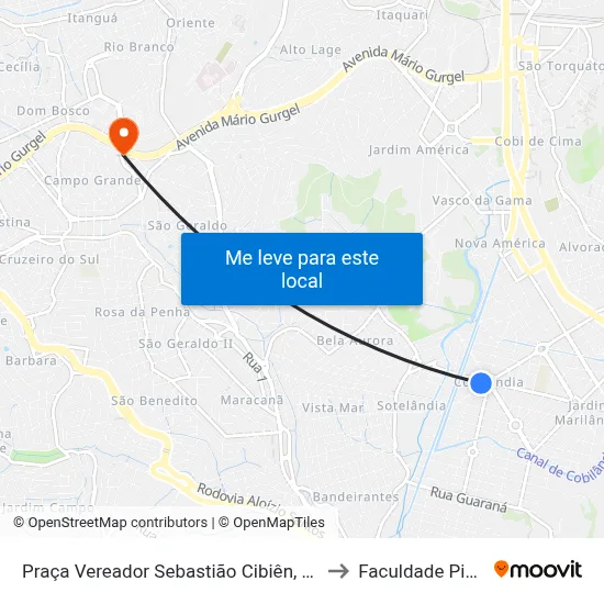 Praça Vereador Sebastião Cibiên, 93-137 to Faculdade Pio XII map