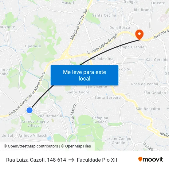 Rua Luiza Cazoti, 148-614 to Faculdade Pio XII map