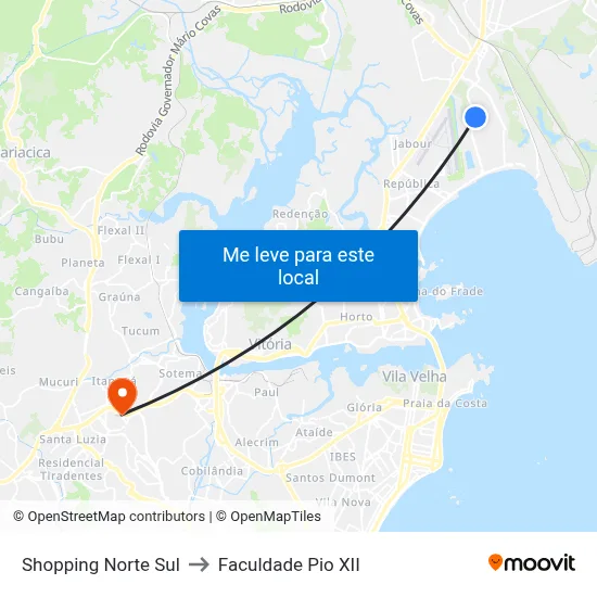 Shopping Norte Sul to Faculdade Pio XII map