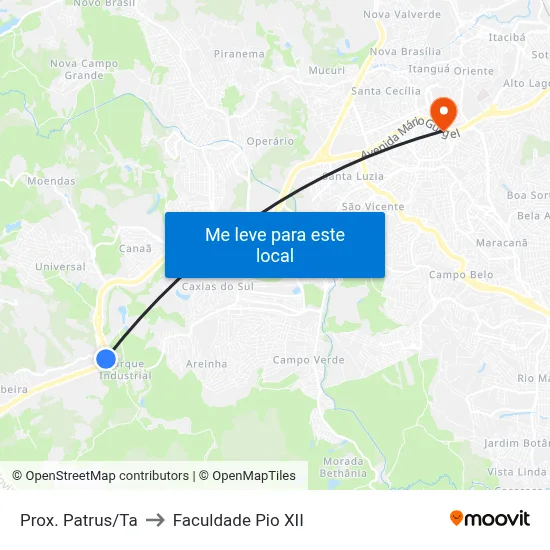 Prox. Patrus/Ta to Faculdade Pio XII map