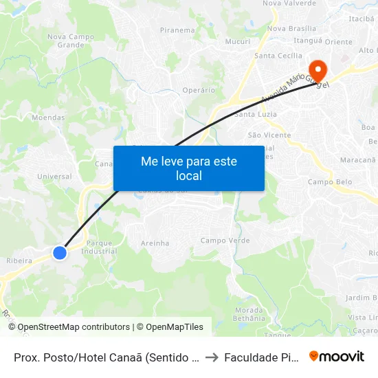 Prox. Posto/Hotel Canaã (Sentido Norte) to Faculdade Pio XII map