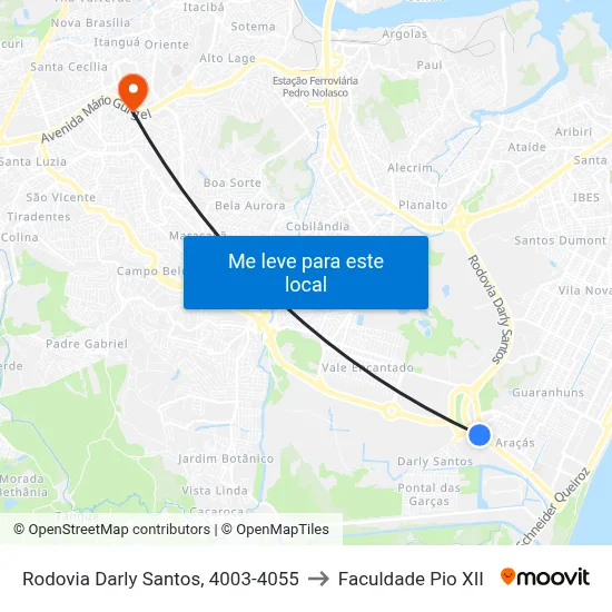 Rodovia Darly Santos, 4003-4055 to Faculdade Pio XII map