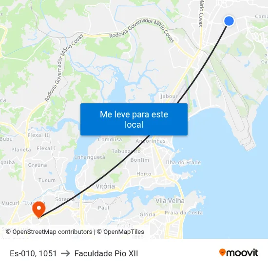 Es-010, 1051 to Faculdade Pio XII map