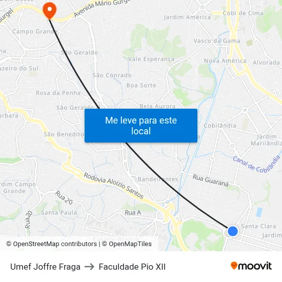 Umef Joffre Fraga to Faculdade Pio XII map