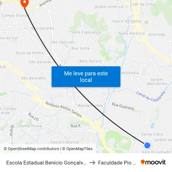 Escola Estadual Benício Gonçalves to Faculdade Pio XII map