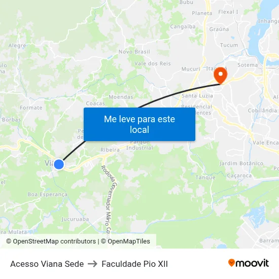 Acesso Viana Sede to Faculdade Pio XII map