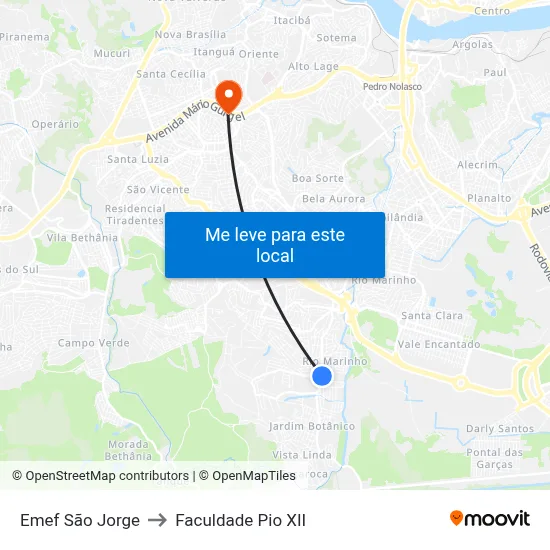Emef São Jorge to Faculdade Pio XII map