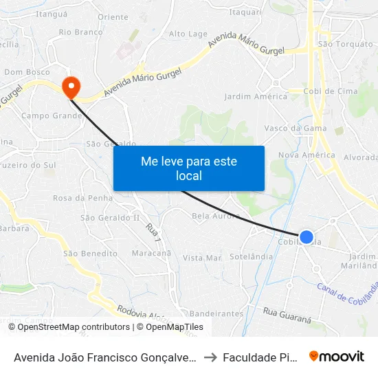 Avenida João Francisco Gonçalves, 750 to Faculdade Pio XII map