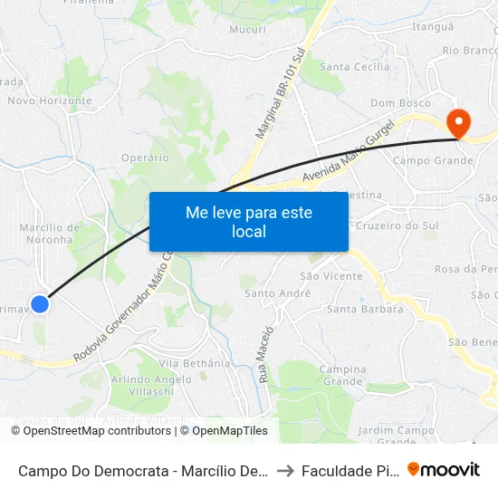 Campo Do Democrata - Marcílio De Noronha to Faculdade Pio XII map