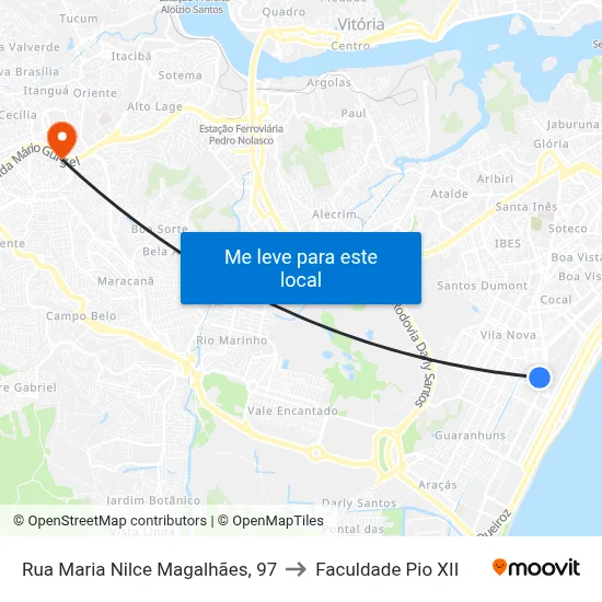 Rua Maria Nilce Magalhães, 97 to Faculdade Pio XII map