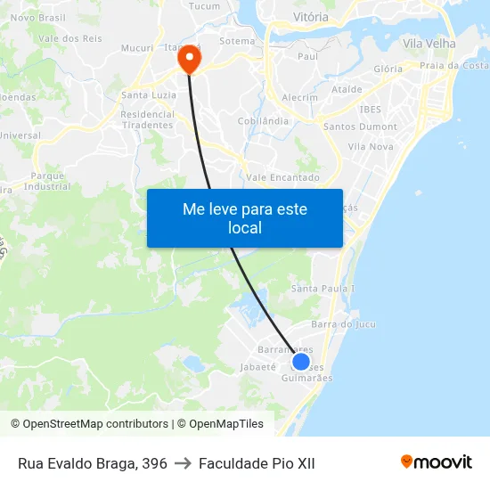 Rua Evaldo Braga, 396 to Faculdade Pio XII map