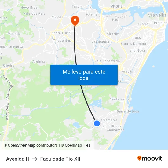 Avenida H to Faculdade Pio XII map