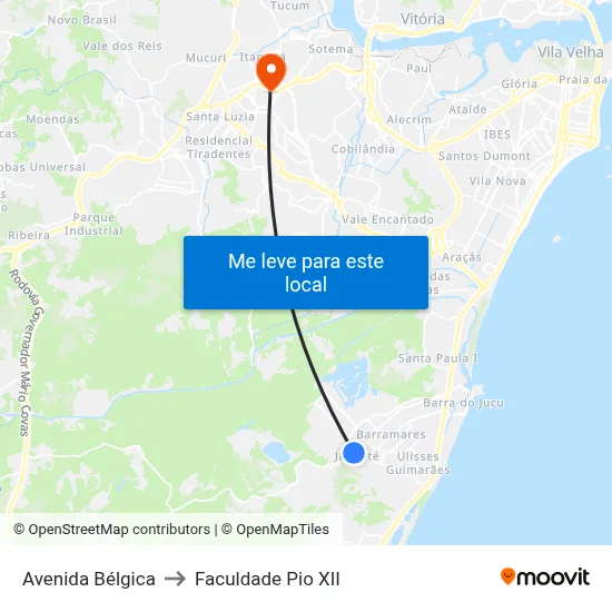 Avenida Bélgica to Faculdade Pio XII map