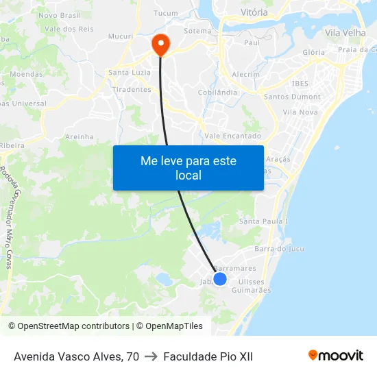 Avenida Vasco Alves, 70 to Faculdade Pio XII map
